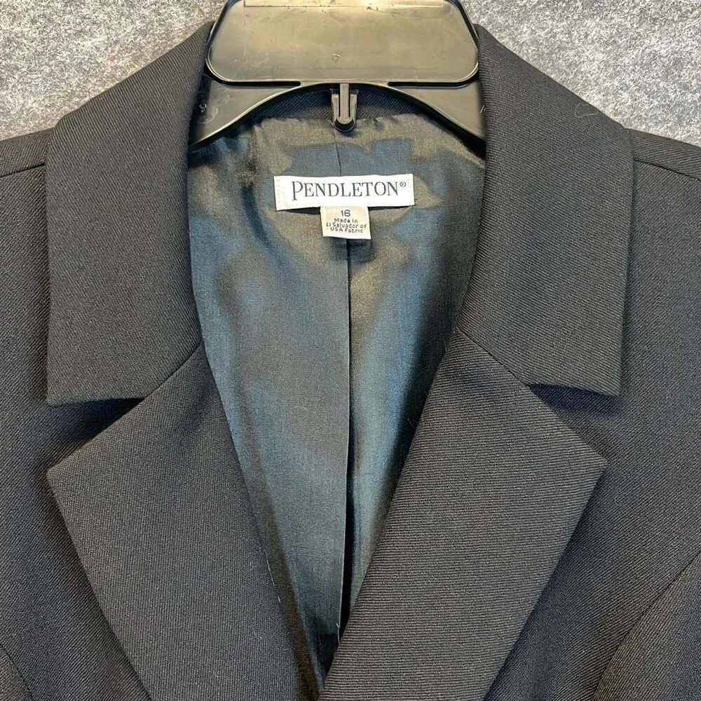 NWT PENDLETON Jacket Women's Size 16 Black Virgin Wool Double‎ Breasted Blazer